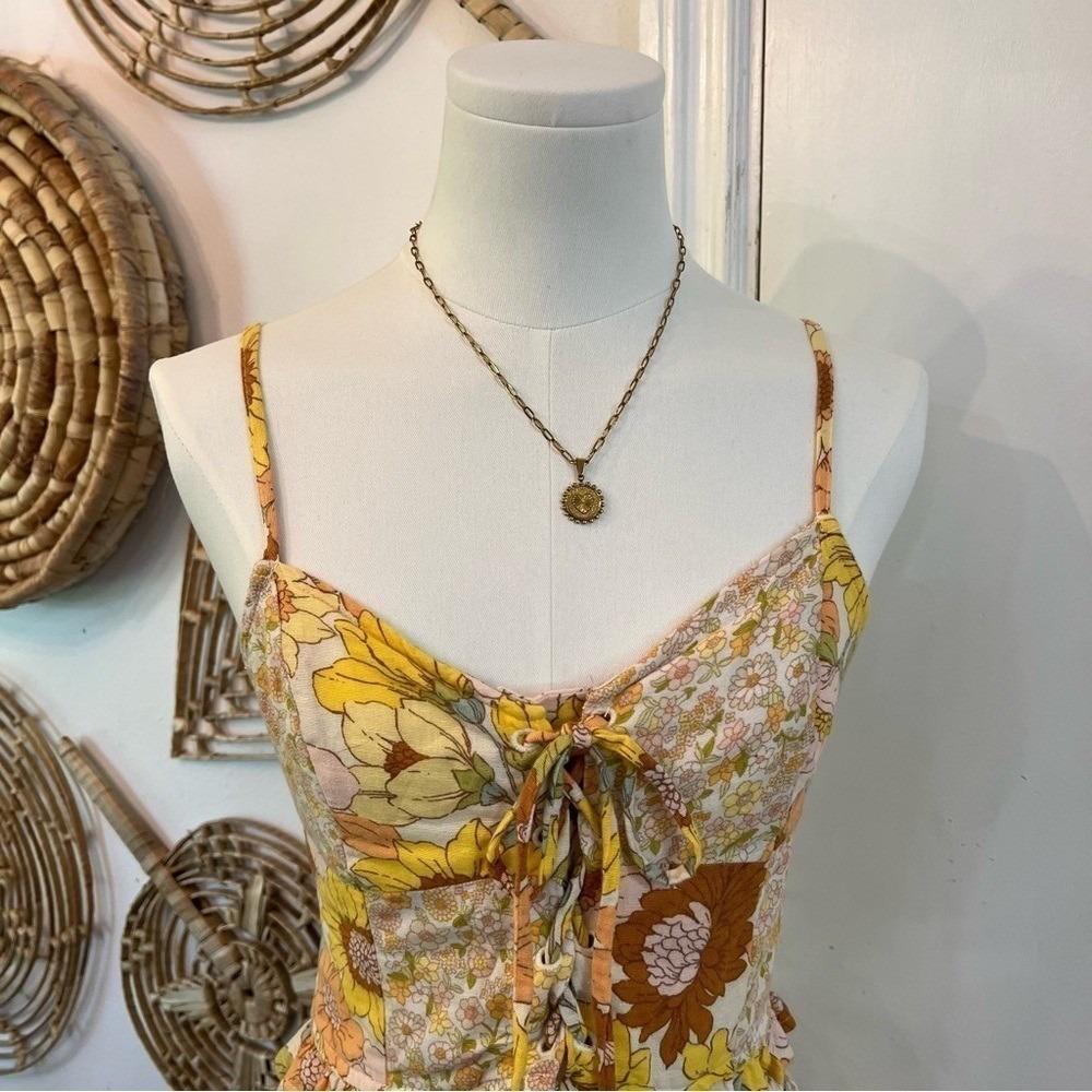 American Eagle Yellow Cotton Linen Floral 2 Piece Set Crop Top Wide Leg Pants XS - Picture 12 of 13
